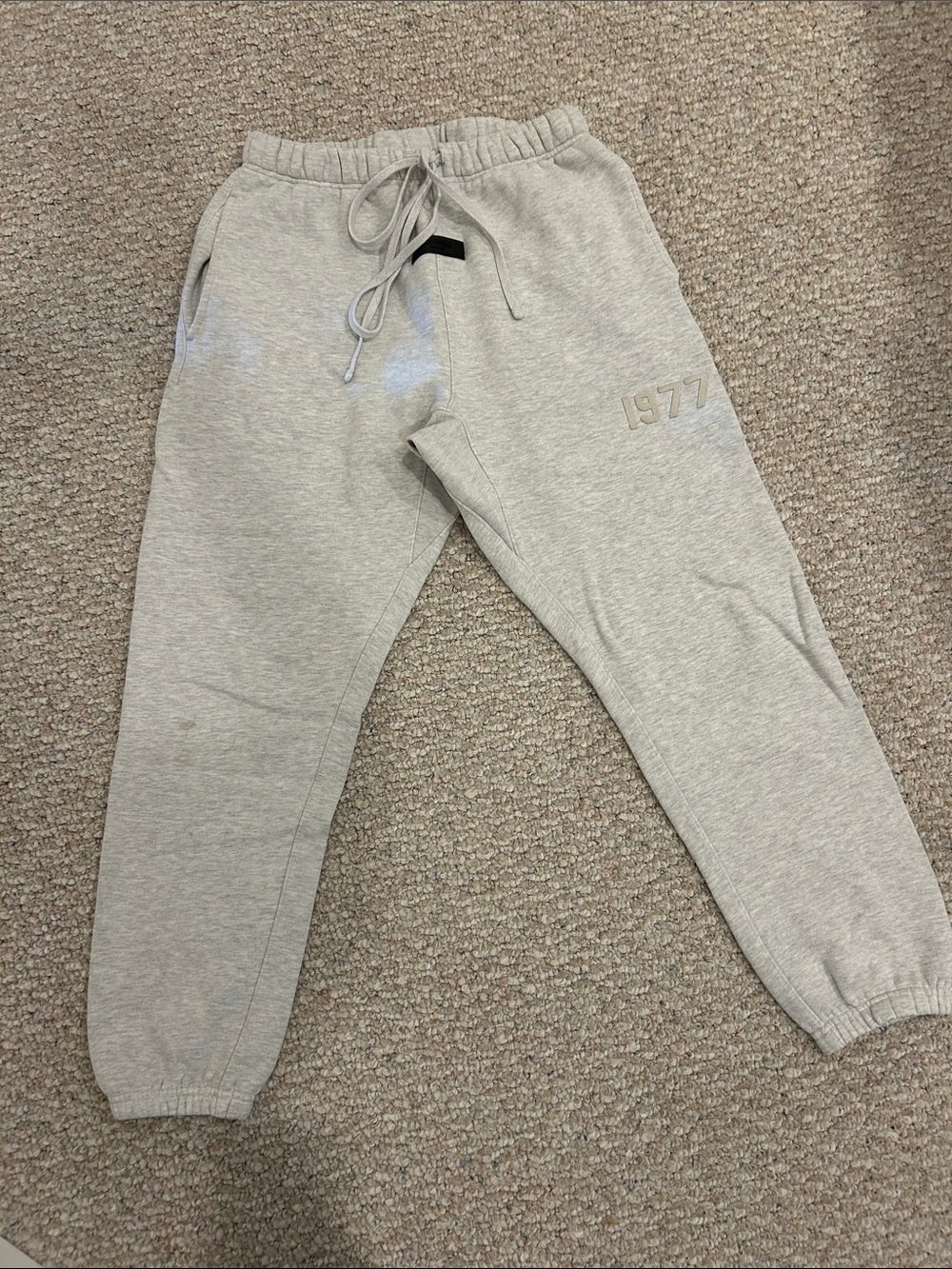 Mens Fear of God Essentials Gray Jogger Sweatpants with 1977 Detail